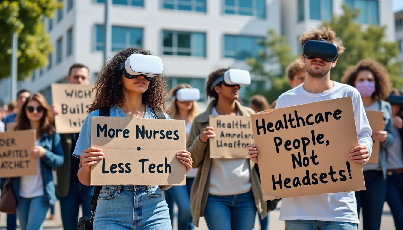 à lannion, le parti des travailleurs demande davantage de personnel soignant à l’hôpital, privilégiant les besoins réels aux équipements innovants comme les casques de réalité virtuelle.